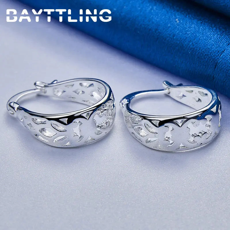 New Fashion 925 Sterling Silver 20MM U Earrings For Women Beautiful Pattern Jewelry Wedding Party Favors Accessories