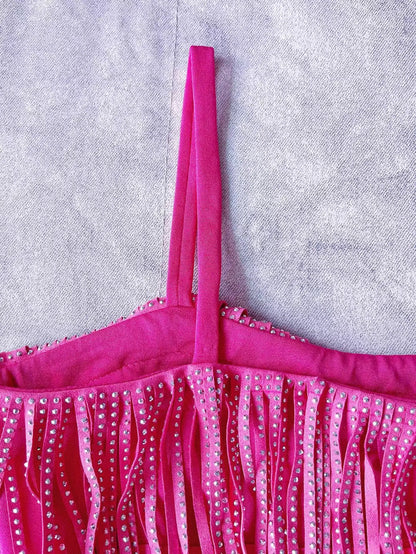 Women Skirt Fashion 2025 New Autumn High Waist Belt Multi Layer Short  Heavy Drilling Rhinestones Fringed Skirt with Cake A Line