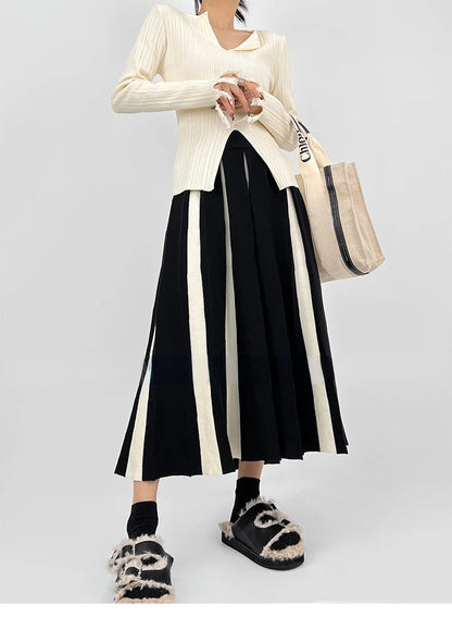 Long Skirts for Women Winter Knitted A-LINE Skirt Black White Luxury Elegant Women's Skirts Fashion 2025 High Waist Slim Skirts
