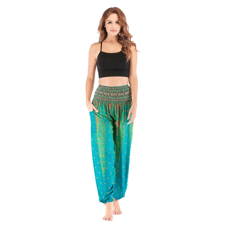 Women's Yoga Pants Printed Ethnic Style Loose Yoga Trousers Bloomers High Waist Fitness Sports Crotch Dance  Sweatpants