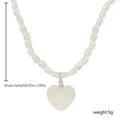 Elegant Pearl Necklace Lady Simple Handmade Strand Bead Necklace for Women Girls Romantic Heart Pendant Necklace Wedding Jewelry