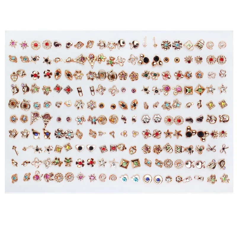 New Fashion 100 Pairs/Lot Colorful Rhinestone Mutiple Styles Random Stud Earrings For Women Lady Simple Couple Friends Earwear