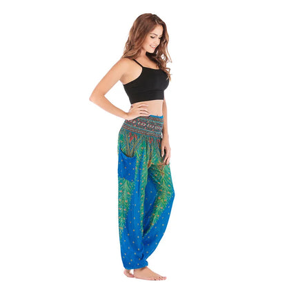Women's Yoga Pants Printed Ethnic Style Loose Yoga Trousers Bloomers High Waist Fitness Sports Crotch Dance  Sweatpants