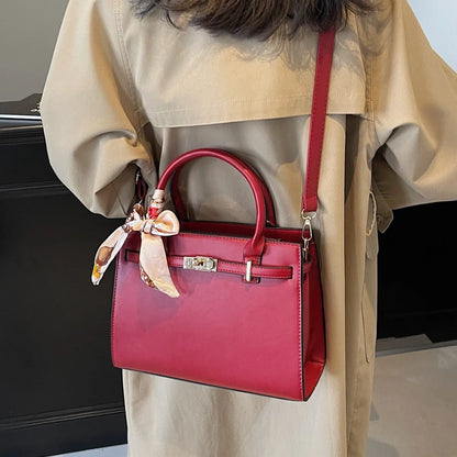2025 New! Women's Red Tote Bag - Light Luxury, Large Capacity, Elegant Design, Versatile for Work & Party, Premium PU Leather
