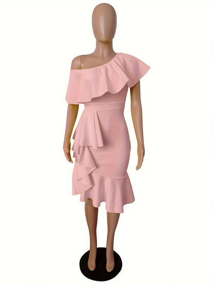 Dresses for Women Novelty Wedding Dress Off Back Shoulder Midi Ruffles Zipper Cocktail Elegant Prom Dresses