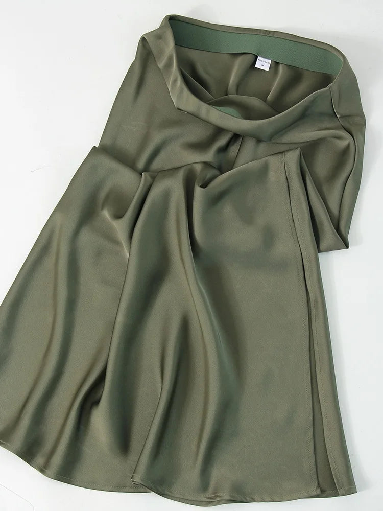 Long Satin Skirts For Women Summer High Quality Skirt With Slit On The Side Silk Elegant Black Maxi Luxury Women's Skirts 2025