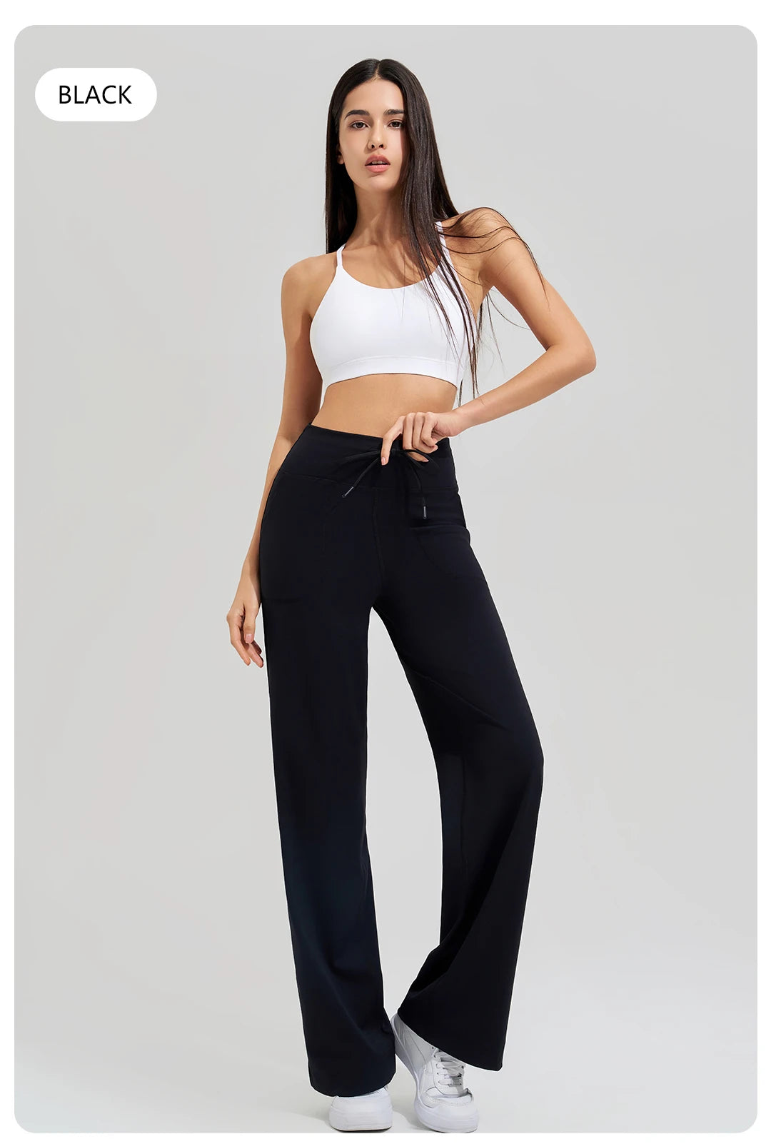 Women's High Waist Yoga Pants Gym Loose Running Yoga Pants Double Side Brushed with Pockets Pants Ties