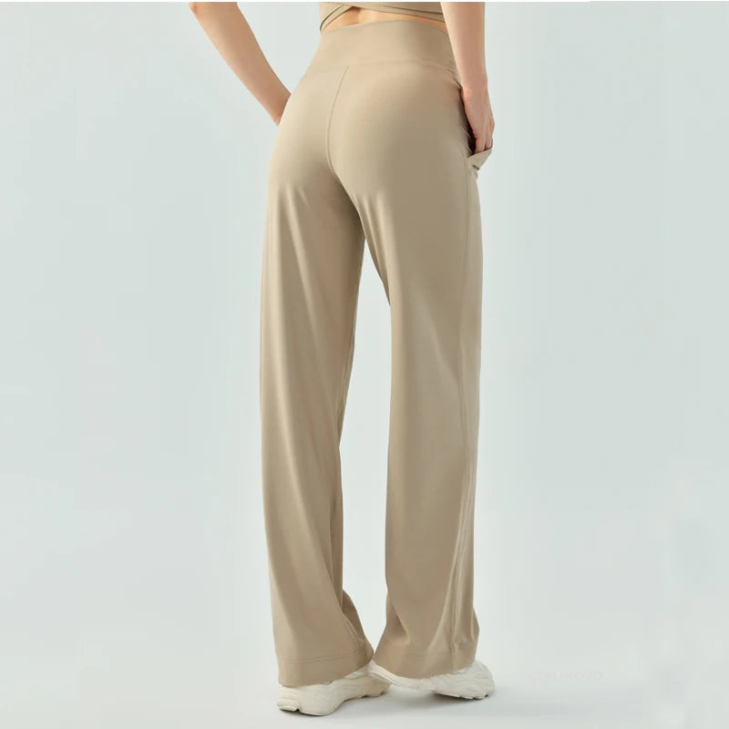 Yoga Pants Women Wide Leg Pants with Pockets High Waist Stretch Work Dress Pants Buttery Soft Casual Lounge Sweatpants Comfy