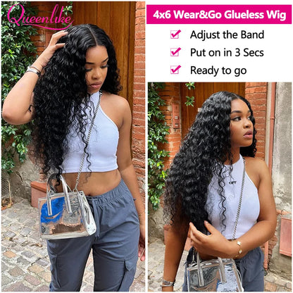 6x4 Water Wave Glueless Wig Human Hair Ready to Wear and Go Glueless Wigs for Women 26 28 30inch Pre Cut 4x6 Curly Wig Brazilian