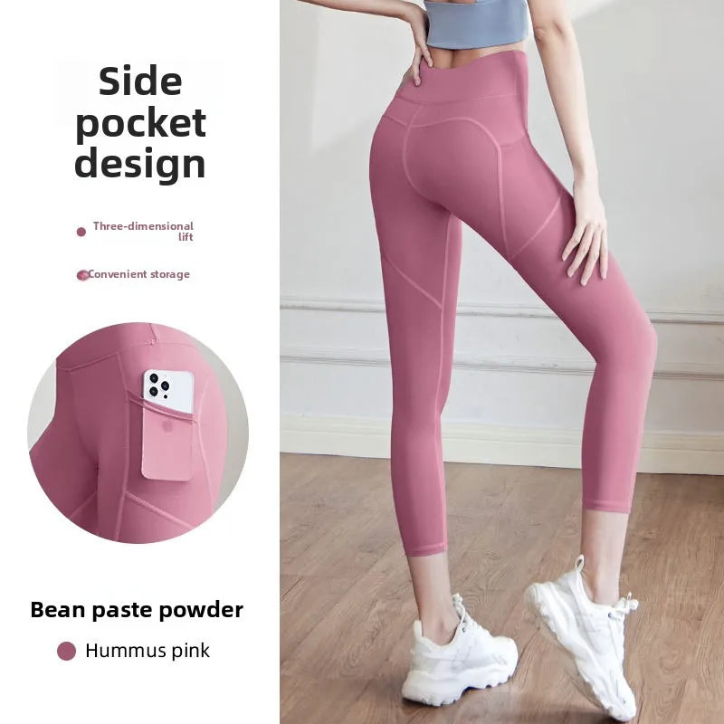 Yoga Pants Women High Waist Lift Hip Mesh Side Pocket Stretch Sports Leggings Running Yoga Clothing Fitness Pants