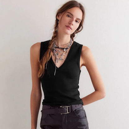 Workout Tops For Women Racerback Basic Summer Tank Tops Sexy V Neck Fitted Sleeveless Shirts Y2K Casual Wear Ribbed Basic Tops