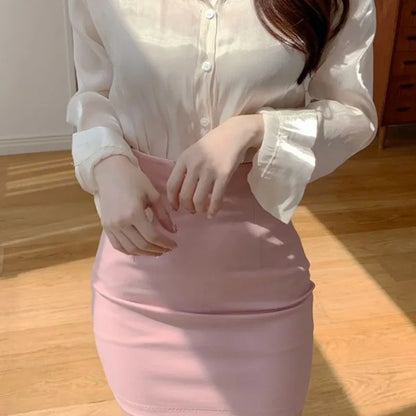Skirts for Woman Tight Clothes Pink Office Wrap Women's Skirt Sexy Formal High Waist Korean Style Modest Fashion Casual Y2k V