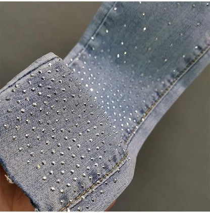 Women's Jeans 2025 Summer New Elastic Slim Heavy Industry Hot Diamond Small Foot Pencil Pants Female Casual Denim Trousers