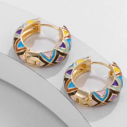 New Fashionable Colorful Round Earrings Retro Metal Enamel Floral Ear Accessories Unique Party Jewelry Gift for Women