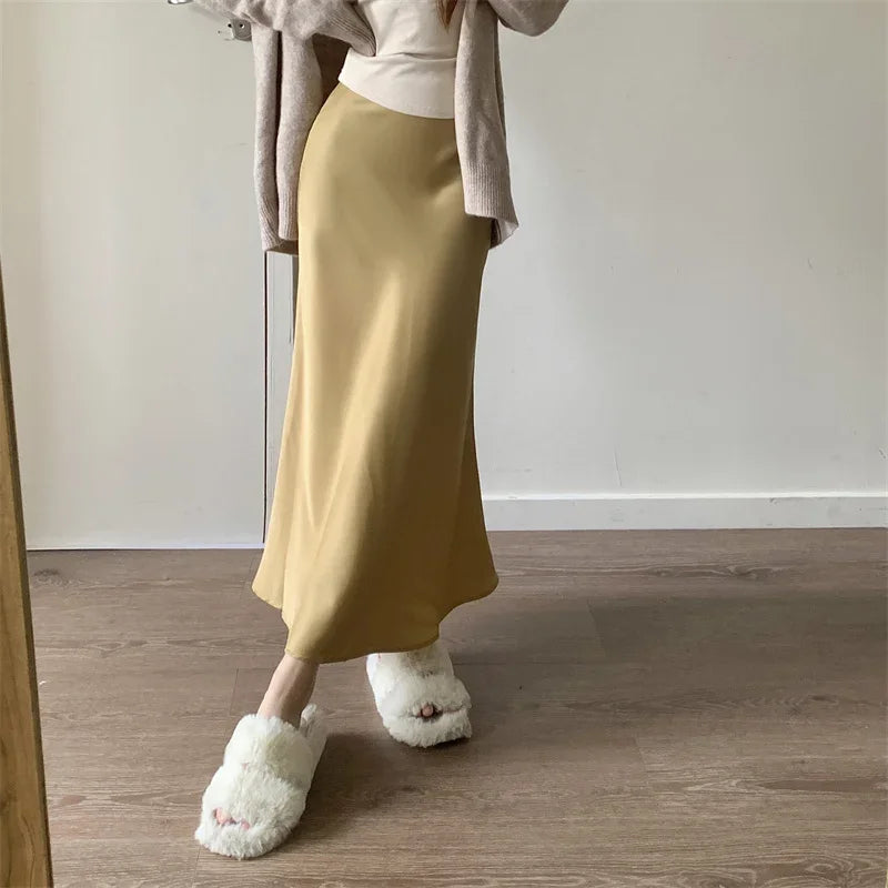 Satin Skirts for Women Korean Reviews Many Girls Clothes Women's 2025 Summer NEW High Waisted Mid Long Skirts Fashion women skir