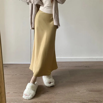 Satin Skirts for Women Korean Reviews Many Girls Clothes Women's 2025 Summer NEW High Waisted Mid Long Skirts Fashion women skir