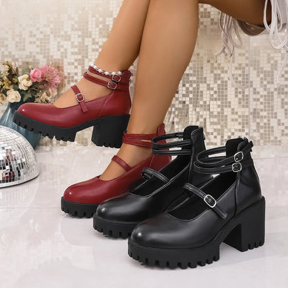 High Heels Women Mary Janes Shoes Woman Platform Fashion Sandals Women Summer New Dress Lolita Shoes Chunky Pumps Zapatos Mujer