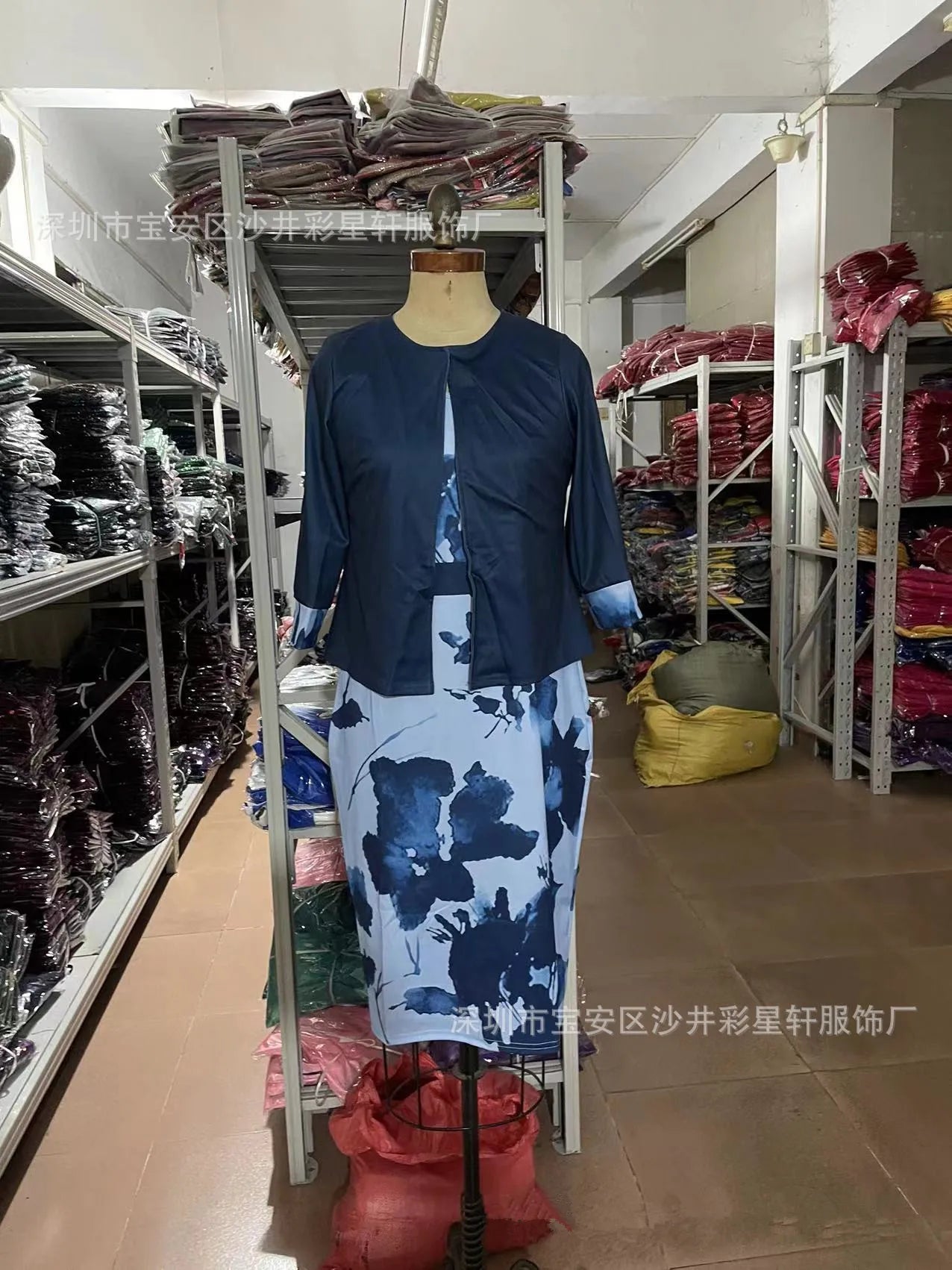 New Women Dress Sets Elegant Print Floral Higt Waist Wrapped Hip Dress and Solid Color Cardigan Tops 2 PCS Suit Office Lady Sets