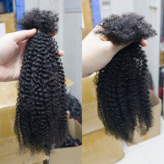 Human Hair No Weft 4C Afro Kinky Curly Virgin Brazilian Human Hair Extensions Weave Bundles Weaving for African Black Women 16"