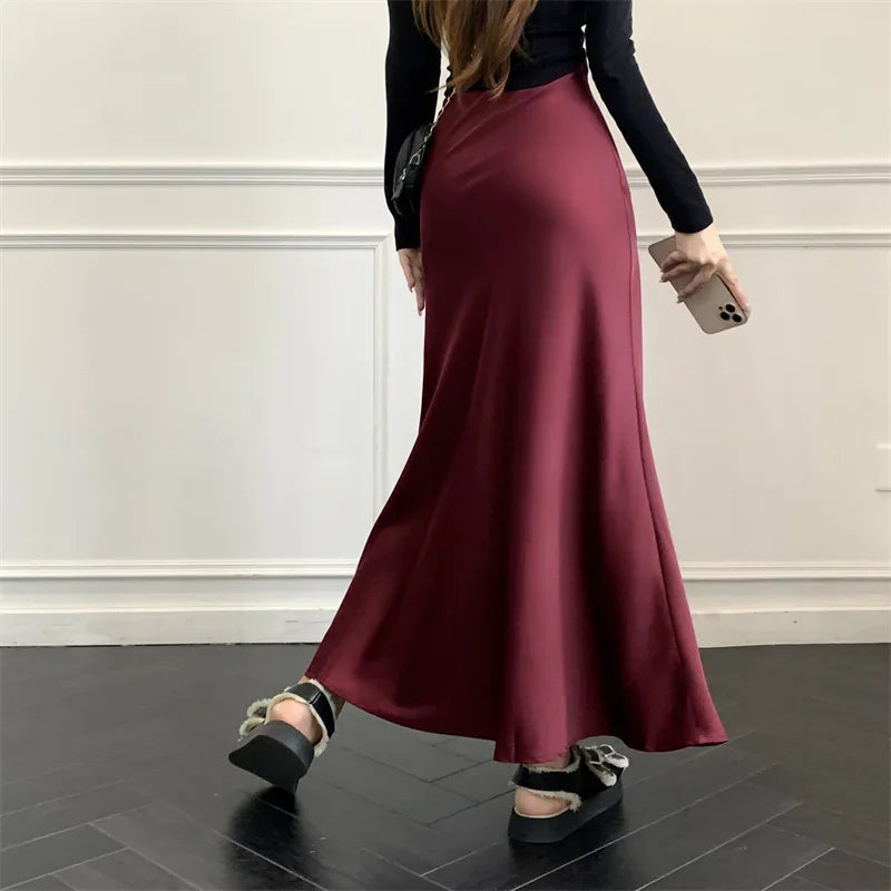 Satin Skirts for Women Korean Reviews Many Girls Clothes Women's 2025 Summer NEW High Waisted Mid Long Skirts Fashion women skir