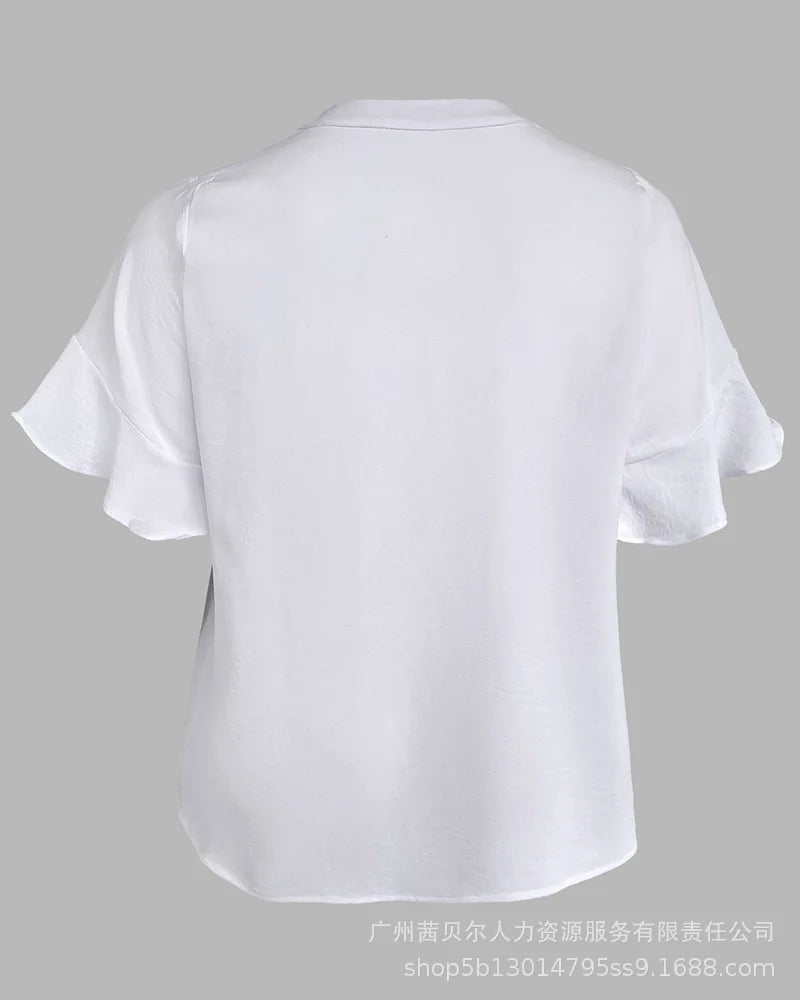 Tops Women Blouse Top Flare Sleeve V Neck Summer Casual Loose Bell Sleeve Work Simple Tees Y2k Streetwear Elegant Splice 2025