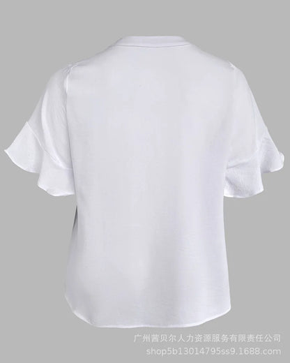 Tops Women Blouse Top Flare Sleeve V Neck Summer Casual Loose Bell Sleeve Work Simple Tees Y2k Streetwear Elegant Splice 2025