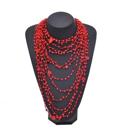 Multi Layer Red Irregular Beaded Necklace for Women European American Fashion Hip-Hop Exaggerated Bib Collar Jewelry Accessories