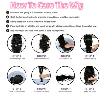 Wig female Ombre Platinum Blonde with Ash Brown Roots Natural Wig Synthetic Fibre Mixed Human Hair Wig Straight Full Wig HD Lace