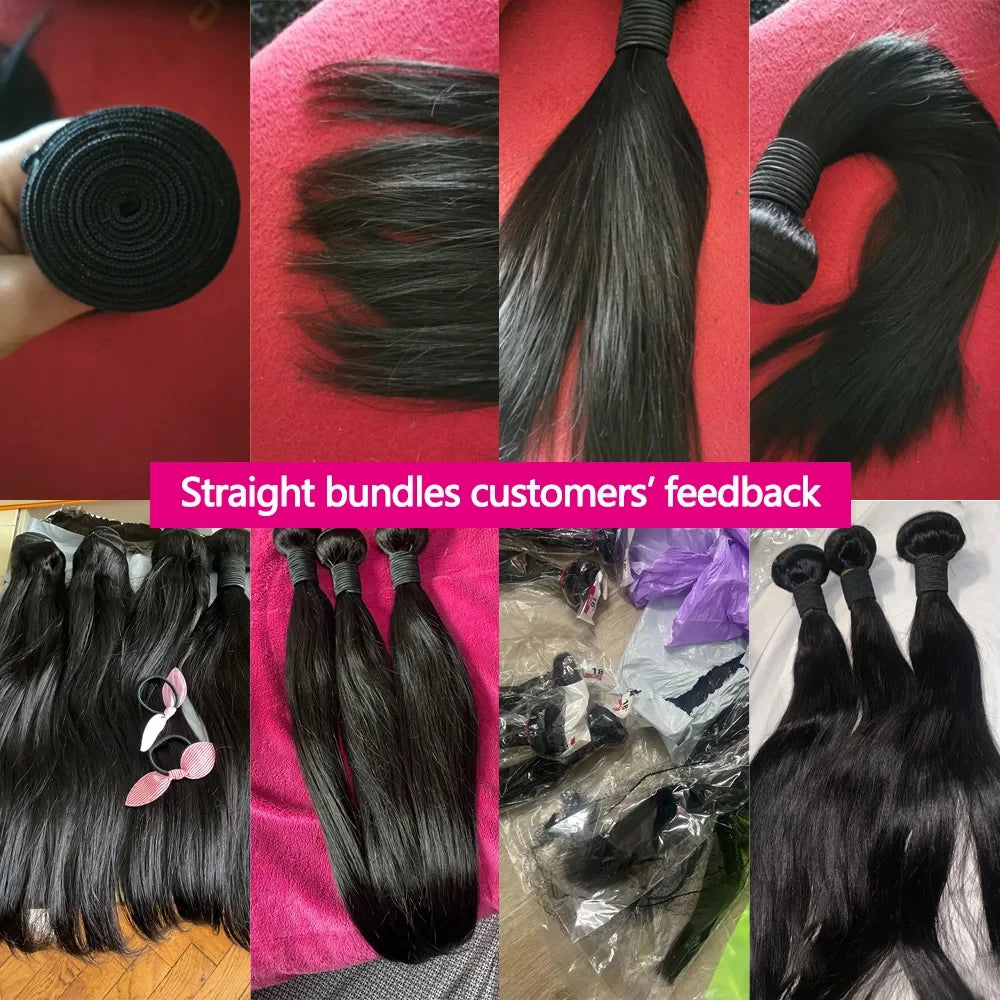 12A Straight Human Hair Bundles 100% Human Hair 32 Inch Bundles Human Hair Extensions Burmese Raw Bundles 3-5 Days Delivery