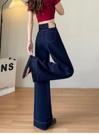 Women's New Jeans Dark Blue Wide Leg Loose Jeans Female Spring and Fall New High-Waisted Loose Straight Jeans Wide Leg Pants