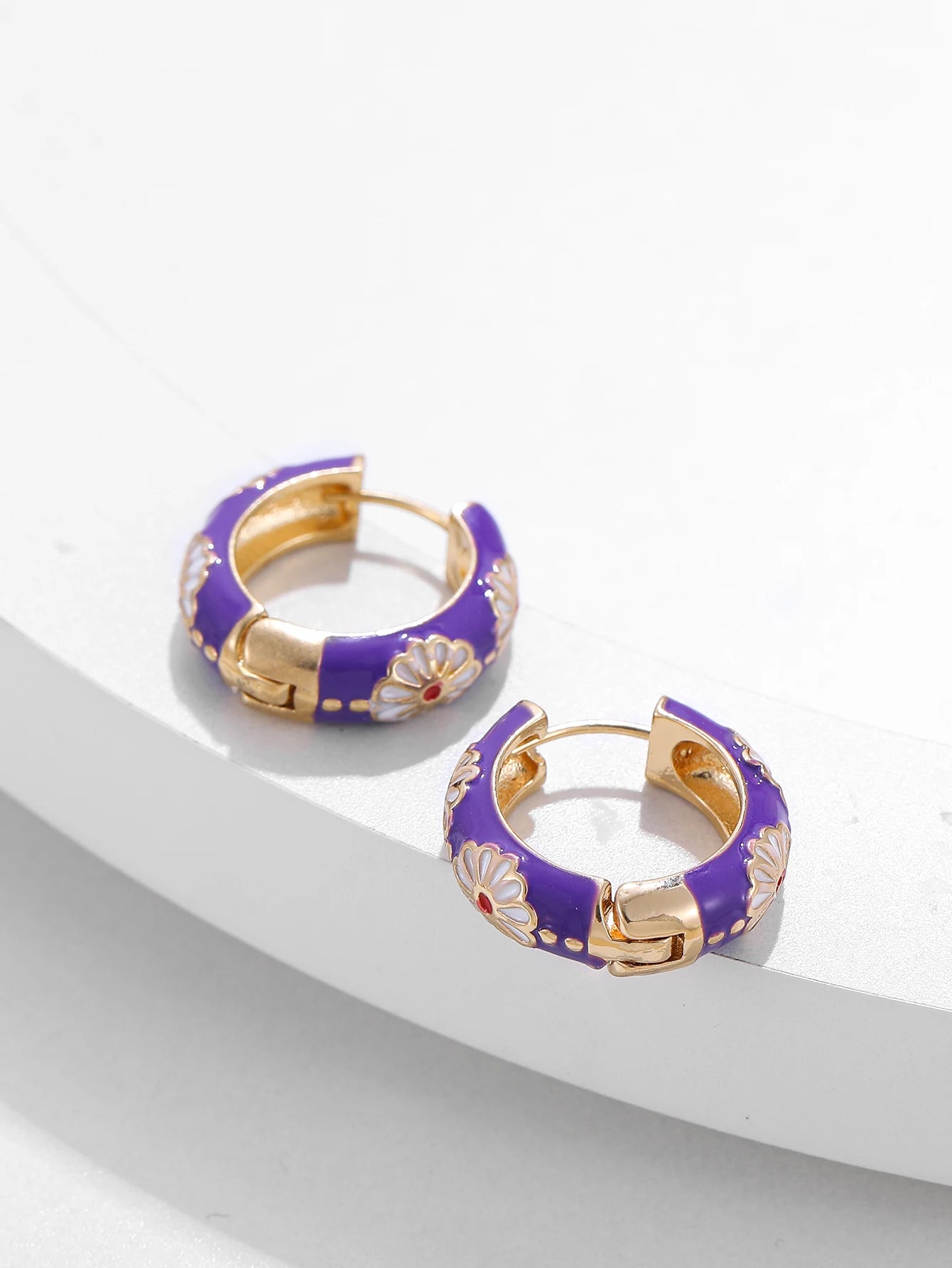 New Fashionable Colorful Round Earrings Retro Metal Enamel Floral Ear Accessories Unique Party Jewelry Gift for Women