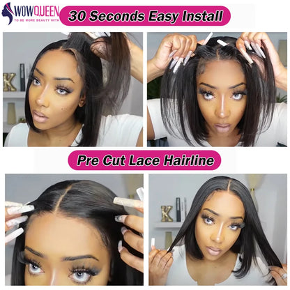 6x4 Glueless Wig Human Hair Ready To Wear Straight Human Hair Wigs Preplucked 32 Inch Pre Cut Lace 4x4 Transparent Closure Wig