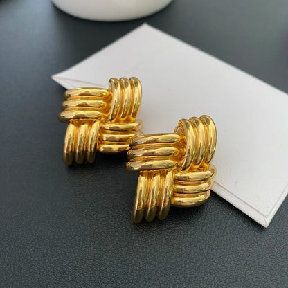 Europe 18K Gold Plated Brass Geometric Line Earrings Woman Luxury Jewelry Fashion Party Trend