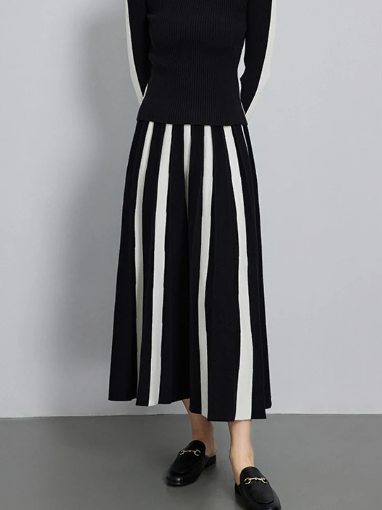 Long Skirts for Women Winter Knitted A-LINE Skirt Black White Luxury Elegant Women's Skirts Fashion 2025 High Waist Slim Skirts