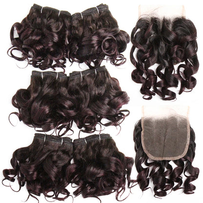 Curly Hair Bundles Brazilian Human Hair Weave 6 Bundles With Lace Closure Colored 1B/27/30/33/99J Short Hair Extension For Women