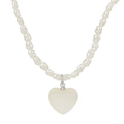 Elegant Pearl Necklace Lady Simple Handmade Strand Bead Necklace for Women Girls Romantic Heart Pendant Necklace Wedding Jewelry