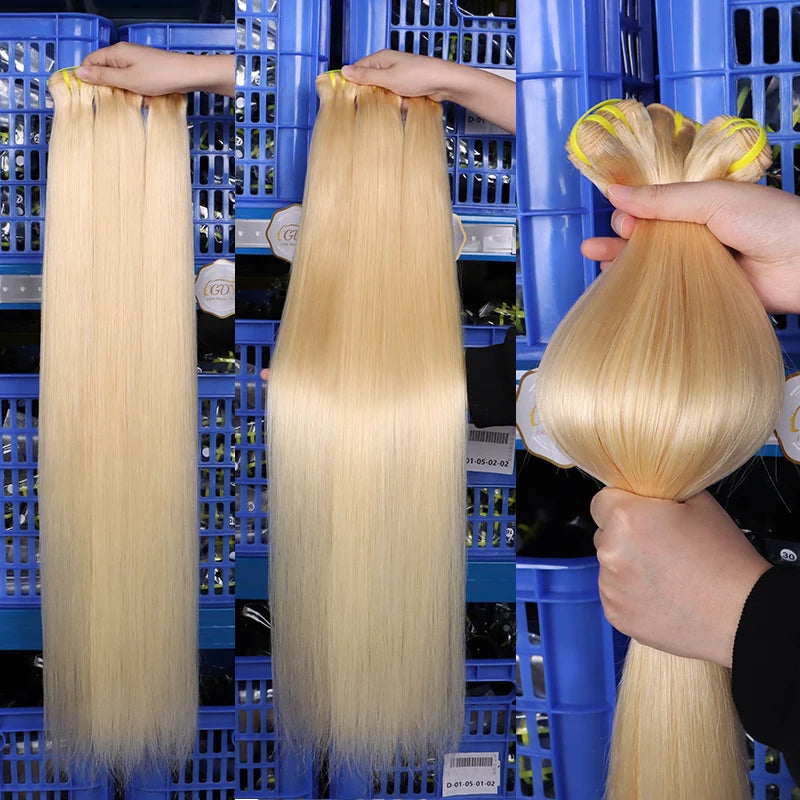 #613 Blonde Body Wave/Straight Hair Bundles Double Drawn Raw Vietnamese Hair Bundles Weave Honey Blonde 100% Human Hair Full