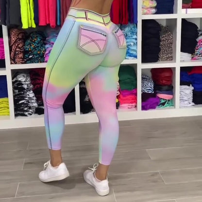 Women's Color Denim Nude Yoga Pants Female Running Fitness Pants Suitable for Friends Gathering Wear