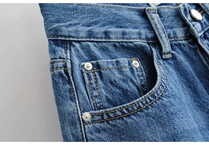 MiuKoMiYa Ripped Jeans For Women 2023 Streetwear Straight Denim Pants High Waist Long Denim Trousers Women Hollow Out Jeans