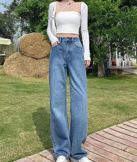 Denim Pants Woman High Waist Shot Straight Leg Trousers Jeans for Women with Pockets Office Retro Fashion Casual Luxury Designer