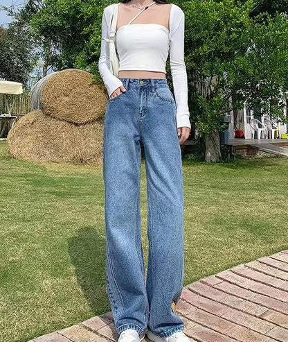 Denim Pants Woman High Waist Shot Straight Leg Trousers Jeans for Women with Pockets Office Retro Fashion Casual Luxury Designer