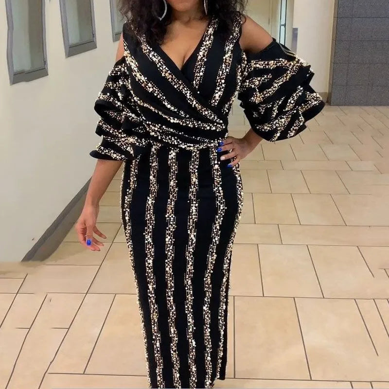 2021 new style women's evening full dress fashion V neck black full dresses for women bridesmaid dress  Vestidos