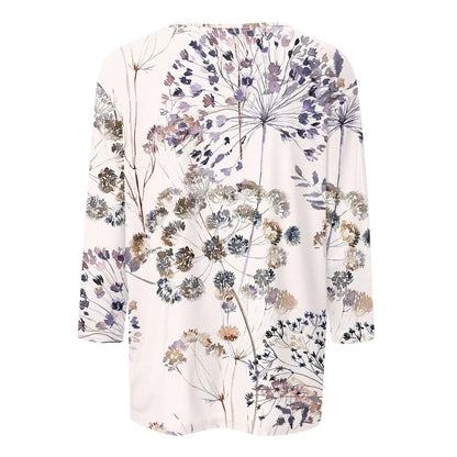 2024 Women Summer Tops Comfortable T Shirt Fashion Flower Print Round Neck 3/4 Sleeve Tops Soft Versatile Pullover Ropa De Mujer