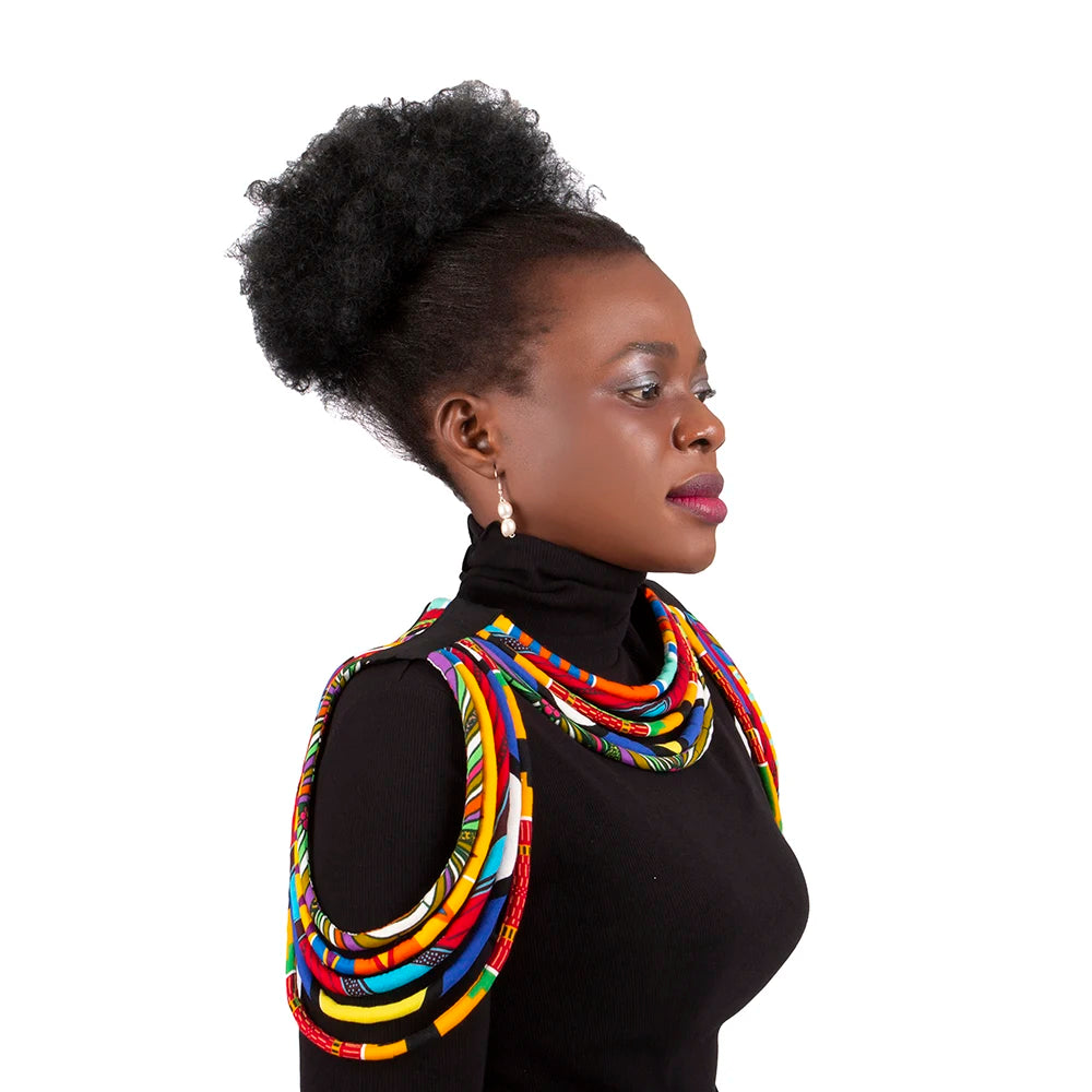 Women's Necklace 2023 Jewelry African Fabric Batik Necklace Printed Fabric Necklace Ankara Tribe Tassel Necklace Women WYB750