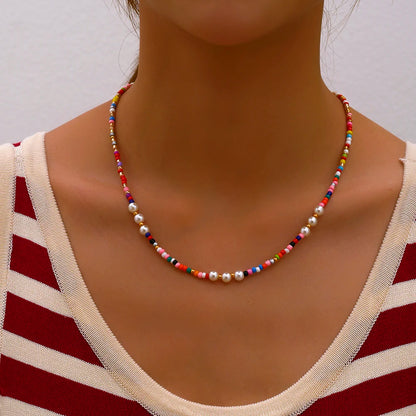 Bohemian Handmade Colorful Beads Chain Fashion Necklaces Tassels Pearl Pendant Jewelry For Women Accessories N0368