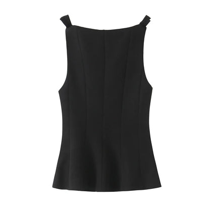 TRAF Top for Women Fashion Summer Short Skirt Hem Bow Sleeveless O-neck Blouse Street Clothing Vest Tank Chic Ladies Tops Mujer