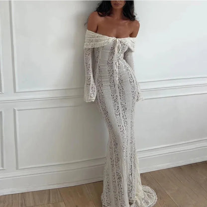 Women's Dresses New Sexy One-word Shoulder Lace Temperament Tube Top Long Dress Slim Fishtail Dress for Women