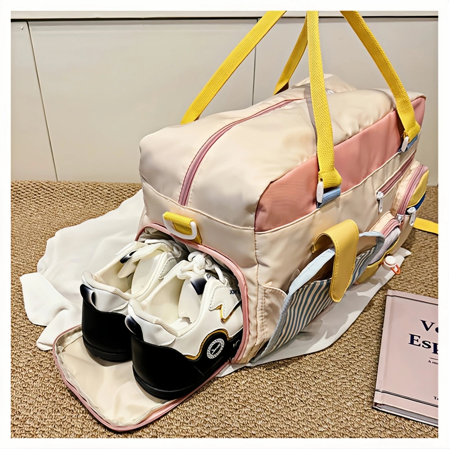 Women's Gym Tote Bags - Gym bags, large capacity sports bags for yoga, travel and fitness essentials - stylish design-tan