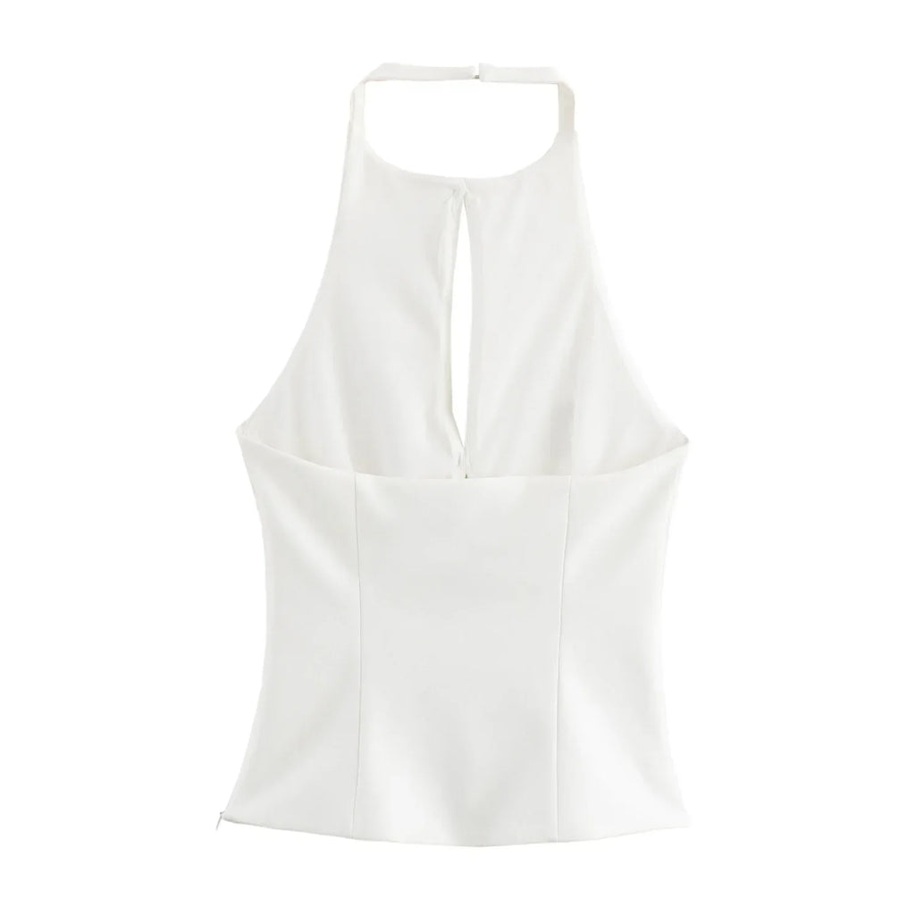 Bow Backless Vest Women Summer Sleeveless Halter Hollow Top Elegant Slim Skirt New Y2k Female Tanks Short Top Office