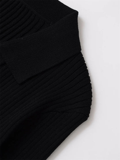 Women's Tops New Fall 2025 Solid Color Long Sleeve Lapel Slim Knit Top Sexy V-Neck Design Casual Fashion Personality Versatile